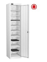 Single Door 10 Shelf Media Charging Locker, White, Combination Lock