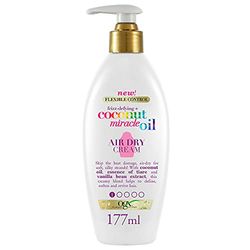 OGX Crema Capelli Frizz Defying + Coconut Miracle Oil Air Dry Cream, Crema idratante capelli per un'asciugatura all'aria effetto anticrespo, Trattamento capelli danneggiati, secchi o crespi, 177 g