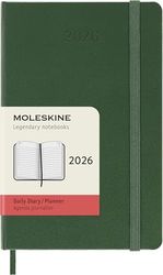 Moleskine Daily Planner, Daily Agenda 2026 12 Months, With Hard Cover and Elastic Closure, Pocket Size 9x14, Green Color