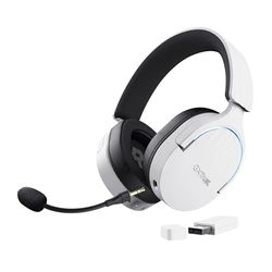 Trust Gaming GXT 491W Fayzo Cascos Gaming Inalámbricos Bluetooth + 2.4 GHz, 7.1 Sonido Envolvente, Batería de 22 Horas, Auriculares Inalámbricos RGB Over-Ear PC PS5 PS4 Switch - Blanco