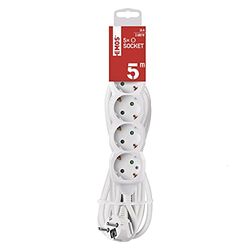 Emos P0525R Cabo de extensão com 5 tomadas, 5 m, 3 x 1,5 mm2, branco, bloqueio de segurança para crianças, 250 V, cor