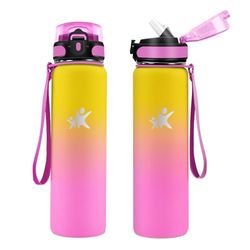 KollyKolla Borraccia Termica 1 Litro, a Prova di Perdite, Borracce Termiche con Cannuccia, Riutilizzabile, Bottiglia Acqua Termos senza BPA, Borraccia per Bambini, Adulto, Campeggio, Ciclismo