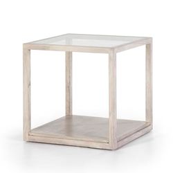 MESA AUXILIAR 60X60X60 CRISTAL/MADERA GRIS VELADO