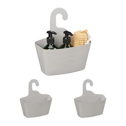 Relaxdays Duschkorb Zum Hängen Pack 3 Cestas de Ducha Colgantes, sin Taladrar, Estantes Organizadores Bañera, Soporte Shampoo y Gel, Gris, 25 x 23 x 10 cm