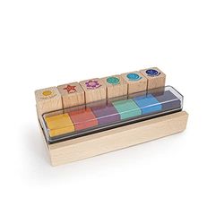 TRENDHAUS 955715 Stamp Set English, 6 Teacher Stamps with Colourful Ink Pad, Wooden Stamp for Children, for Teachers, Wood