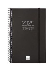 Finocam - Agenda Spiral Opaque 2025 Settimana Vista Orizzontale Gennaio 2025 - Dicembre 2025 (12 mesi) Nero Catalano