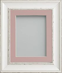 Frame Company Brooke Antique White Photo Frame, Pink Mount, 12x12 for 10x10 inch, fitted with perspex
