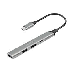 LogiLink UA0416 - Hub USB-C (USB 3.2 Gen1) de 4 Puertos en diseño Delgado, con sobrecorriente, sobretensión, protección de Corriente Trasera, Carcasa de Aluminio