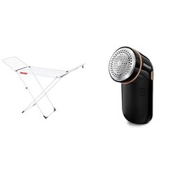 Vileda Extra X-Legs Clothes Airer, Indoor Clothes Drying Rack with 20m Washing Line, White & PHILIPS Fabric Shaver, Black, Pack of 1
