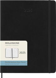 Moleskine Monthly Planner, 12-Month Agenda 2025, Soft Cover and Elastic Closure, BlackColor, Extra Large Format 19x25 cm