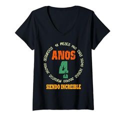 Mujer Aniversario 4 AÑOS SIENDO INCREIBLE Camiseta Cuello V