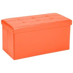 COSYLAND Pouf Contenitore - Panca Contenitore - Poggiapiedi Contenitore - Panca Contenitore Camera da Letto - Poggiapiedi Divano Pieghevole in finta pelle - 76 x 38 x 38 cm (Arancione)