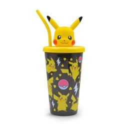 HOX Pokemon 3D Pikachu Heads Sipper Drinks Cup | Eco Freindly BPA-Free Plastic School Water Sipper with Removable Straw Gift for Pokemon Fan & Collector | Officially Licensed Merchandise