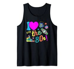 I Love The 80's Travestimento Costume Anni 80 Donna Uomo Canotta