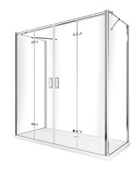BOX DOCCIA A 3 LATI COMPOSTO DA 2 PARETI FISSE + 1 PORTA CON APERTURA TOTALE A LIBRO H 190, VETRO 6 MM (2 X FISSE 65-67,5 + PORTA 168,5-172)