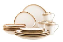 MÄSER 931991, La Sinfonia Service de table moderne pour 4 personnes avec forme unique et dégradé de couleurs allant du beige au blanc crème, service de table 16 pièces au look vintage, grès