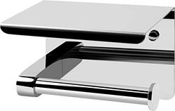 Cornat Porta carta igienica – con ripiano 143 x 100 mm – 2 diverse opzioni di fissaggio con adesivo e foratura – Cromato – Acciaio legato/Porta carta igienica/Porta carta igienica / T364203