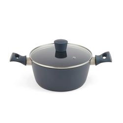 Salter BW12270EU7 24cm Non-Stick Stockpot – Induction Safe, PFOA-Free, Use Little/No Oil, Soft-Touch Handles, Forged Aluminium, Tempered Glass Lid & Steam Vent, Casserole, Marino Collection, Blue Grey