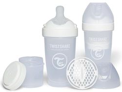 Twistshake 2x Pro Double Anti-Koliek Babyfles met Melkpoedercontainer - 260 ml | Siliconen Speen met Middelmatige Doorstroming, Lijkt op de Borst | BPA-Vrije | Geschikt voor Baby's van 2m+ | Roze
