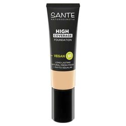 SANTE Naturkosmetik High Coverage Natural Foundation 01 Cool Ivory, wegański podkład z biopeptydami, o wysokiej sile krycia i naturalnym wykończeniu, pielęgnująca i trwała formuła, 25 ml