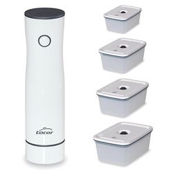 Lacor - 69698 - Pompa per Vuoto Intelligente + 4 Contenitori, Wireless, Automatica, Silenziosa, Aspirazione 2.5L/min, Include Cavo di Ricarica USB, Batteria al Litio, Design Elegante e Moderno