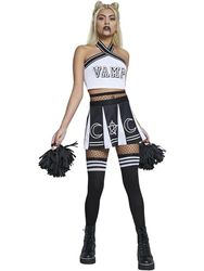 Smiffys Pom-pom girl Fever Vamp, noir et blanc, avec top, jupe, chaussettes et pompons