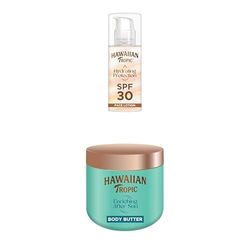 Bundle of Hawaiian Tropic Hydrating Protection Face Sun cream SPF 30 UVA plus UVB Protection 50 ml, + ic Enriching After Sun Body Butter 250 ml, 12-Hour Moisturisation, With Shea Butter, Coconut scent
