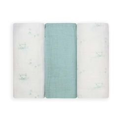 Trois Kilos Sept - Set of 3 Baby Swaddles - Newborn - Multi-Use - Waffle Cotton Muslin - Oeko-TEX® Standard 100 Certified - Cats Motif - Sea Green - 70 x 70 cm