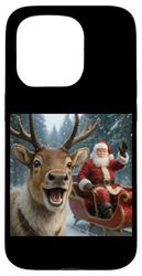 Funny Santa Claus in Sleigh with Reindeer Christmas Holiday Case for iPhone 15 Pro