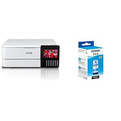 Epson EcoTank ET-8500 Stampante Multifunzione per Copia, Scansione, Stampa in Formato A4 & 114 EcoTank Cyan Ink Bottle, taglia unica