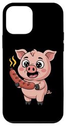 Cartoon Pig With Sausage Kawaii Barbecue Humor Case for iPhone 12 mini