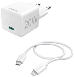 Hama Chargeur Rapide iPhone 20W (Chargeur USB-C Rapide, Certifié Apple MFI, Cable USB C vers Lightning 1m Inclus, Chargeur Mini Compact, Chargeur PD) Blanc