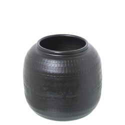 JARRÓN ALUMINIO TALLADO NEGRO_°16X15CM