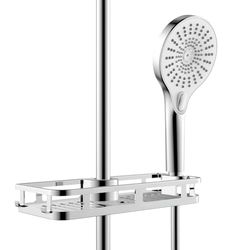 WENKO étagère de douche Libertà | support de douche chromé avec porte-savon et crochets | accessoire douche sans perçage en ABS | DIM (l x h x p) 28,5 x 4 x 11,5 cm | couleur chromée