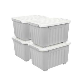 Cetomo Boîte de rangement en plastique 35 L x 4, grise, boîte fourre-tout, contenant de rangement avec couvercle durable et boucles de verrouillage sécurisées, empilable et emboîtable, paquet de 4, avec boucle