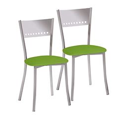 ASTIMESA 2 chaises métalliques avec Dossier d'escalier et Assise tapissée - Structure Couleur Aluminium - Assise en Similicuir Vert