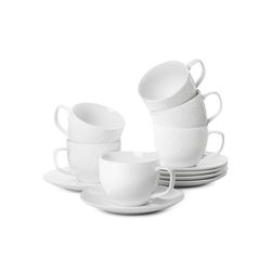 Wintem Tasses Caffe - Set de tasses à café en porcelaine 80cc avec soucoupe - Élégantes avec décoration florale en relief
