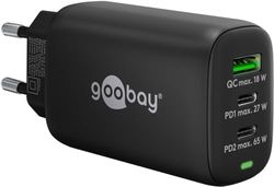 Goobay 65407 USB C laddare nätdel 65 W Power Delivery PD snabbladdare/iPhone/Android/USB-C och USB-A 3-port miniadapter för uttag/svart