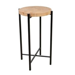 Romimex Mesa Auxiliar Marrón Beige Metal Mármol 40 x 67 x 40 cm Alta