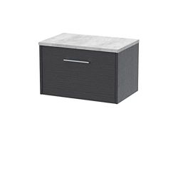 Hudson Reed JNU2222LBG Juno Modern Bathroom Wall Hung Single Drawer Vanity with Bellato Grey Laminate Worktop, 600mm, Woodgrain Graphite Grey