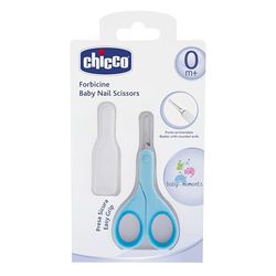 Chicco nagelsax för spädbarn och barn, sax i rostfritt stål med böjda blad och rundade spetsar, skyddskåpa, halkskydd gummigrepp - Babytillbehör 0+ månader