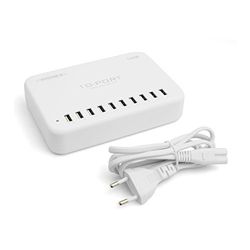 SYSTEM-S Hub USB 10 x 2.0 Tipo A Hembra a Fuente de alimentación 120 W 5 V múltiple 10 Puertos Cargador estación de Carga