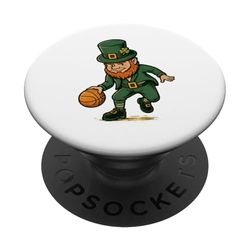 Vintage Funny Kids Boy Basketball Saint Patricks Leprechaun PopSockets PopGrip Adhesivo
