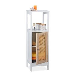 Relaxdays Étagère de Salle de Bains, 3 Compartiments, HLP 96,5 x 30 x 30 cm, Petite, MDF, Effet rotin, Blanc/Naturel