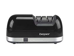 BEPER P102ACP010 Aiguiseur électrique, 40 W, disques diamantés, 2 étapes, base antidérapante, compartiment aimanté pour la collecte des déchets, noir