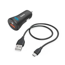 Hama Caricabatterie rapido da auto (caricatore rapido accendisigari USB A, cavo di ricarica USB-A a Micro-USB 1,5 m, Qualcomm Quick Charge 3.0, 19.5 W) Nero