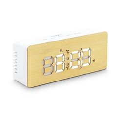 MOOOV 477316 - Reloj Despertador Digital, Despertador LED bambú con Pantalla de Temperatura, Pantalla Grande, Reloj Despertador, función Snooze