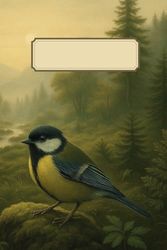 Notizbuch Vogel Kohlmeise – Vogelbeobachtung – 150 Seiten DIN A5+ Punktraster: Elegantes Vintage Tagebuch – Stil: Skizzenbuch Kupferstich coloriert Natur