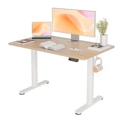 Morsut Elektrisch sta-bureau 120x60 cm, in hoogte verstelbaar bureau met kabelbeheer, computerbureau zit/standaard met geheugenfunctie en botsingsbescherming, beige