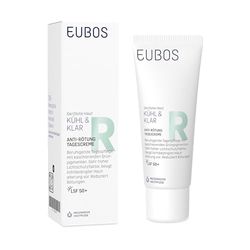 EUBOS | Kyl och klar | Anti-rodning dagkräm SPF 50+ – vegansk dagvård för Rosacea & couperose | Med gröna pigment och fytokomplex | Lugnar rodnad hud | UV-skydd och cellskydd | 40 ml